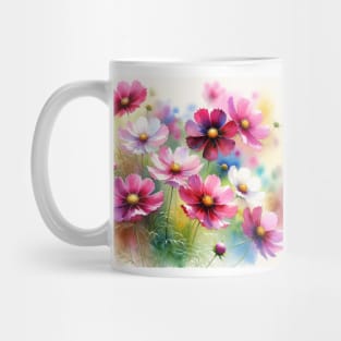 Vibrant Cosmos flowers Decor - Watercolor Flower Mug